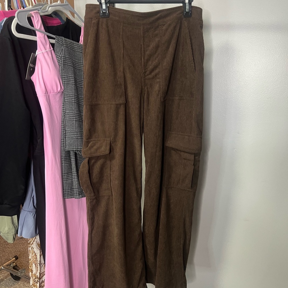 HALARA Preloved Brown Corduroy Wide-Leg Cargo Pants